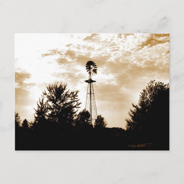 Cartão Postal Moinho de vento em Dusk (Frente)