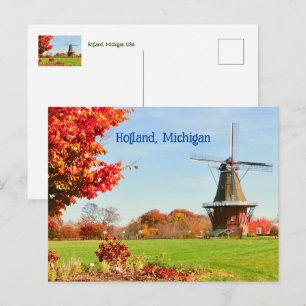 CARTÃO POSTAL MOÍNHO DE VENTO, HOLANDA, MICHIGAN EUA