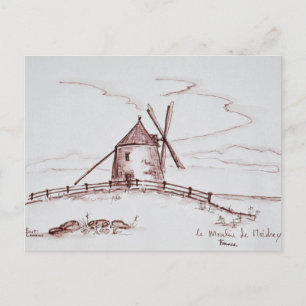 Cartão Postal Moinho de vento Le Moulin de Moidrey Pontorson