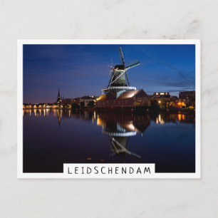 Cartão Postal Moinho de vento Leidschendam com reflexão à noit