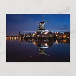 Cartão Postal Moinho de vento Leidschendam com reflexão à noite