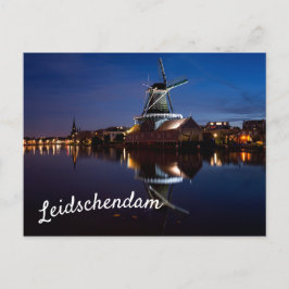Cartão Postal Moinho de vento Leidschendam com reflexão à noite