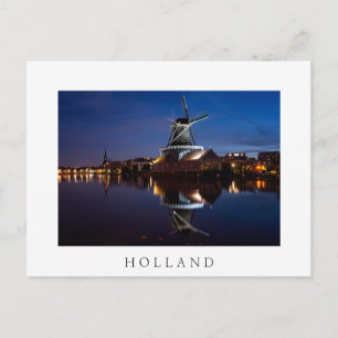 Cartão Postal Moinho de vento Leidschendam com reflexo à noite