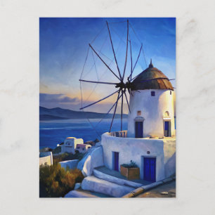 Cartão Postal Moinho de vento Mykonos, Grécia
