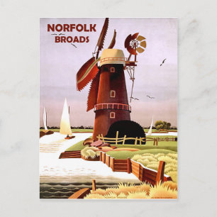 Cartão Postal Moinho de vento na costa Norfolk Broads, viagens v