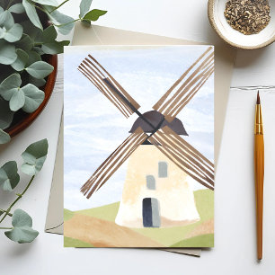 Cartão Postal Moinho de Vento Rústico da Zona Rural   Aquarela d