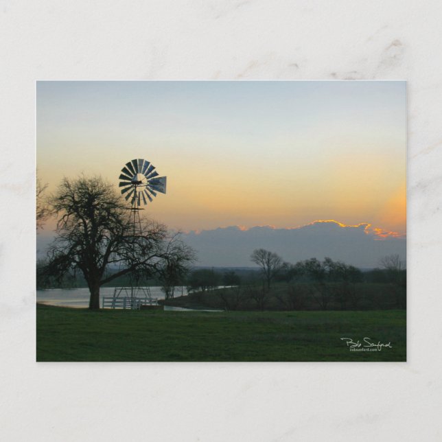 Cartão Postal Moinho de vento TEXAS ao pôr do sol (Frente)