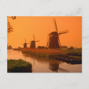 Cartão Postal Moinhos de vento ao pôr do sol, Leidschendam, País