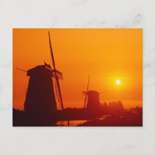 Cartão Postal Moinhos de vento ao pôr do sol, Schermerhorn, Hola