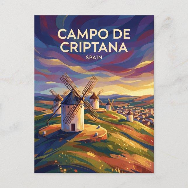 Cartão Postal Moinhos de Vento de Campo de Criptana Espanha (Frente)