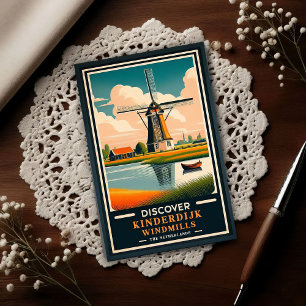 Cartão Postal Moinhos de Vento de Kinderdijk Vintage Viagem
