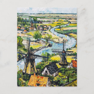 Cartão Postal Moinhos de Vento e Igreja à Beira do Rio Pintura F