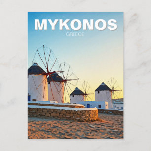Cartão Postal Moinhos de vento na Grécia Mykonos Cyclades Viagem