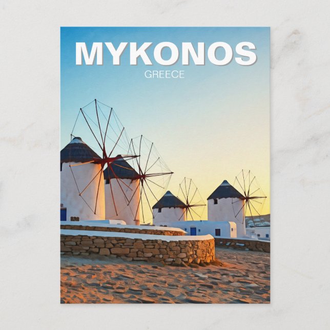 Cartão Postal Moinhos de vento na Grécia Mykonos Cyclades Viagem (Frente)