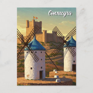 Cartão Postal Moinhos de vento na Viagem Espanha Consuegra