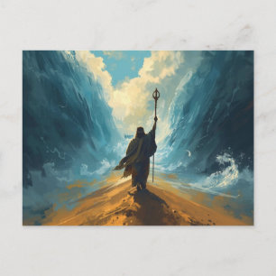 Cartão Postal Moisés separando o Mar Vermelho Arte Épica Bíblica