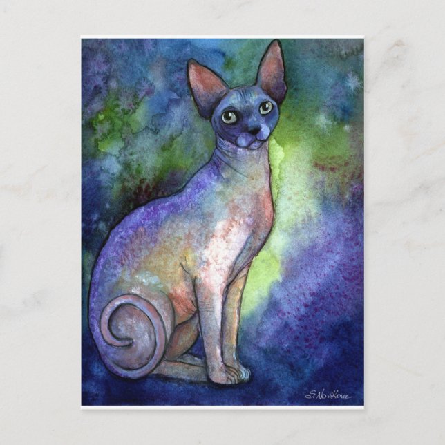 Cartão Postal Mola de Aquarela Sphynx Sphinx Cat. 2 (Frente)