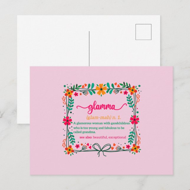 Cartão Postal Moldura de Flor Glamma Avó Avó Definição (Frente/Verso)