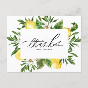 Cartão Postal Moldura de Limão de Aquarela Muito Obrigado