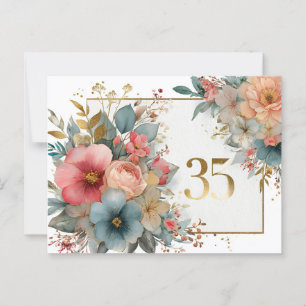 Cartão Postal Moldura Floral com Número 35 para Aniversário