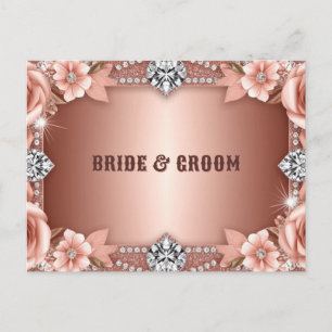 Cartão Postal Moldura Floral de Casamento em Rose Gold