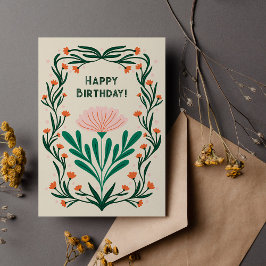 Cartão Postal Moldura Floral Elegante de Aniversário