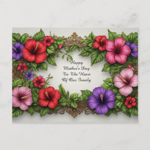 Cartão Postal Moldura Floral Vintage Com Borda de Hibisco