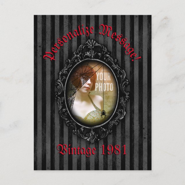 Cartão Postal Moldura Gótica Personalizada Com Aranha (Frente)