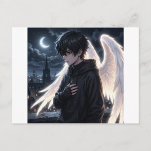 Cartão Postal Moletom com Gráfico de Anime Boy com Asas de Anjo