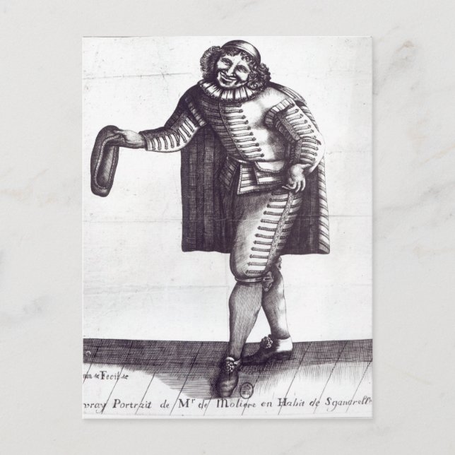 Cartão Postal Moliere como Sganarelle em "L'Ecole des Maris" (Frente)