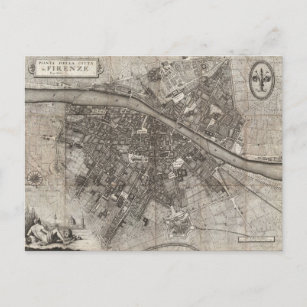 Cartão Postal Molini Pocket Map de Florença Itália 1847