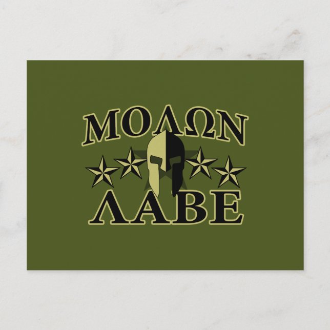 Cartão Postal Molon Labe Spartan 5 estrelas Olive Green (Frente)
