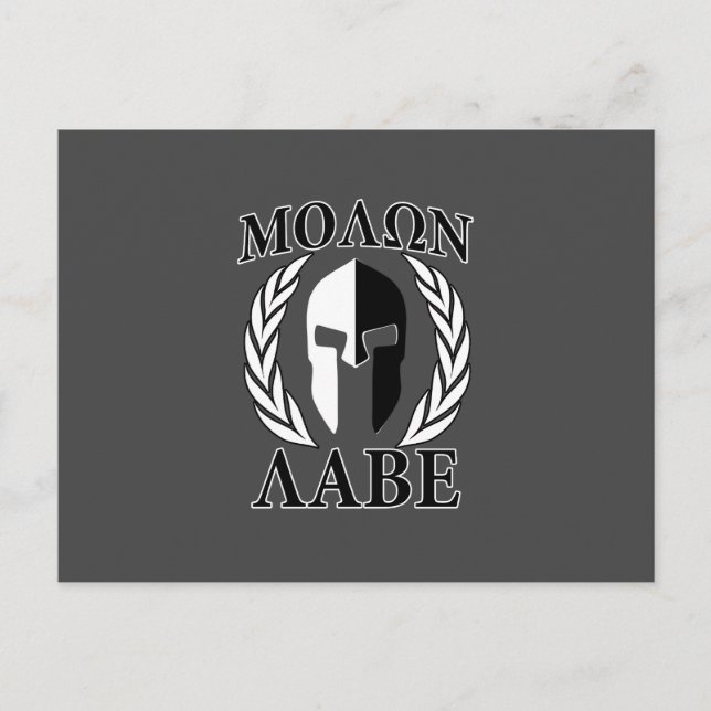Cartão Postal Molon Labe Spartan Helmet Laurels Charcarbonos (Frente)