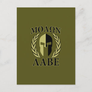 Cartão Postal Molon Labe Spartan Mask Laurels Olive Green