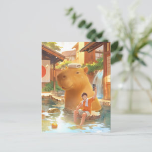 Cartão Postal Momento de Fonte Termal: Arte de Selfie de Capivar