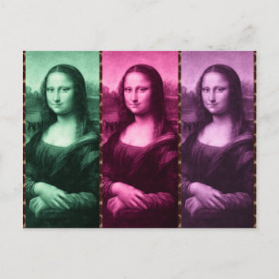 Cartão Postal Mona Lisa Animal Print Green Pink Purple