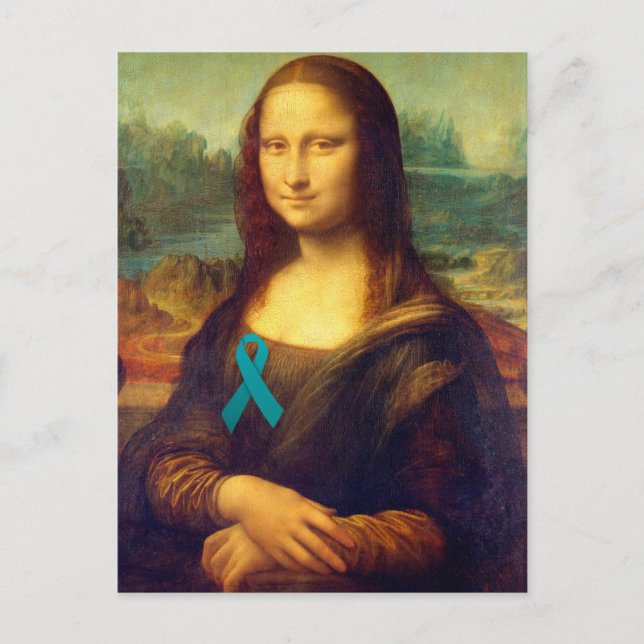 Cartão Postal Mona Lisa Com Fita Teal (Frente)