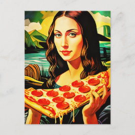 Cartão Postal Mona Lisa com uma fatia grande de pizza