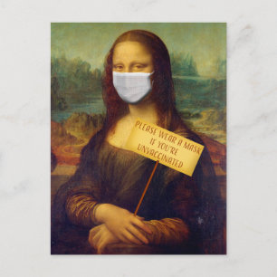 Cartão Postal Mona Lisa diz, por favor, Vista uma máscara