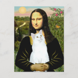 Cartão Postal Mona Lisa e gato branco