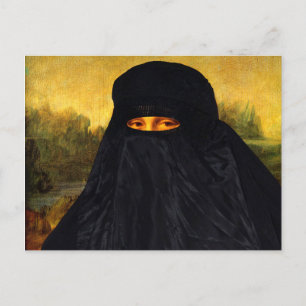 Cartão Postal Mona Lisa escondida atrás do Burqa