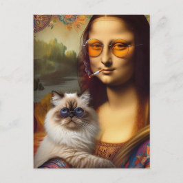 Cartão Postal Mona Lisa Fumando e Seu Gato Himalaia