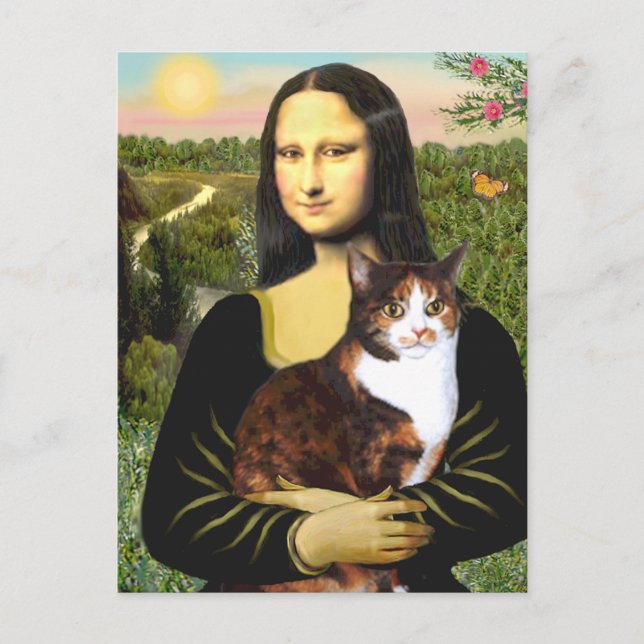 Cartão Postal Mona Lisa - Gata calico (Frente)