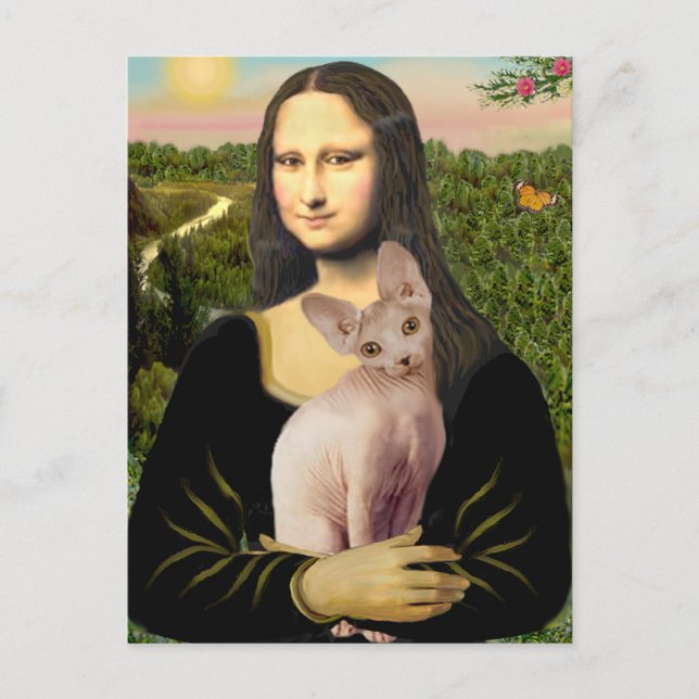 Cartão Postal Mona Lisa - Gata Sphynx creme (Frente)