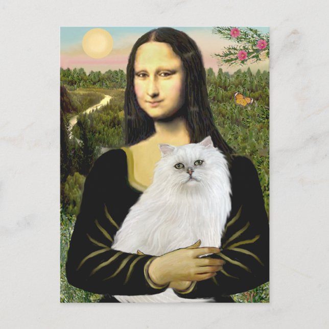 Cartão Postal Mona Lisa - Gato Persa Branco 13 (Frente)
