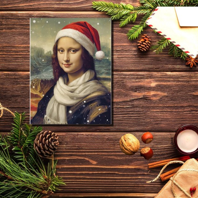 Cartão Postal Mona Lisa  in Santa  hat - festive vibes (Criador carregado)