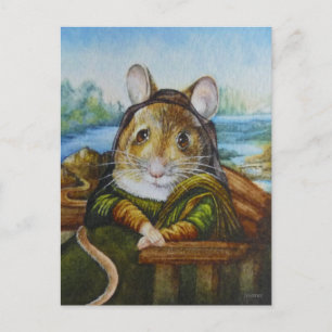Cartão Postal Mona Lisa Mouse Parody Watercolor Art