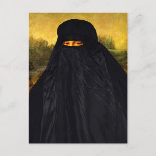 Cartão Postal Mona Lisa Oculta por detrás de Burca