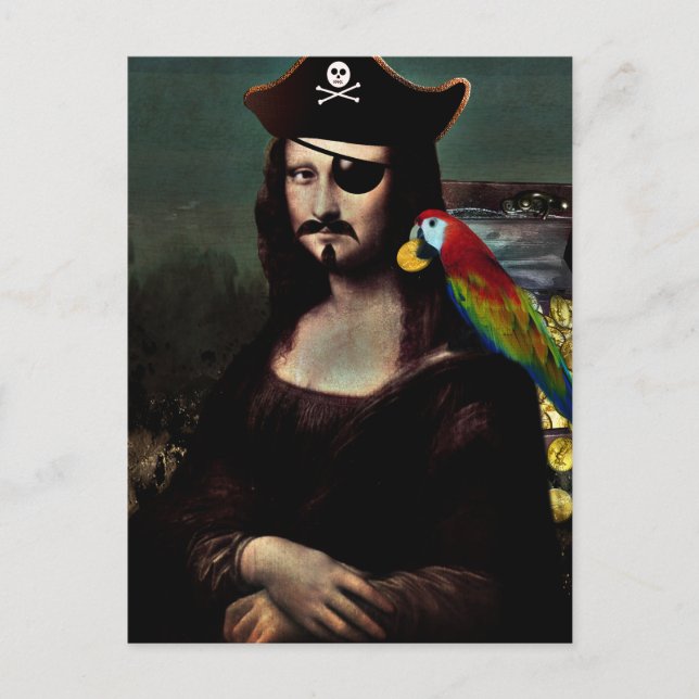 Cartão Postal Mona Lisa Pirata com Curativo no Olho (Frente)