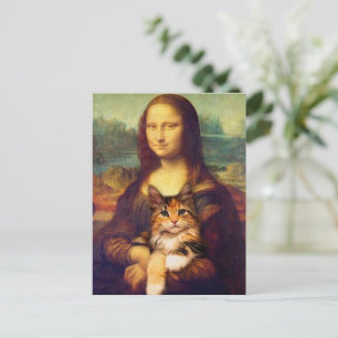 Cartão Postal Mona Lisa segurando o seu gato Leonardo da Vinci